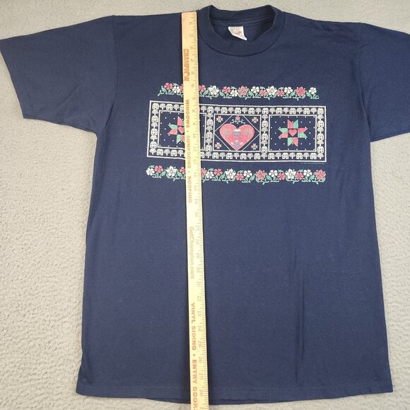 Vintage Cottage Core Shirt Large Hearts Flowers Needlework 90's Jerzees USA Made - Picture 3 of 10